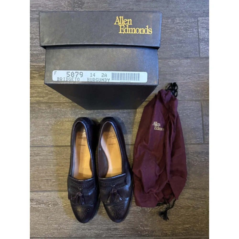 Allen Edmonds Shoes Mens Size 14 AA Burgundy Bridgeton Tassel Loafers USA